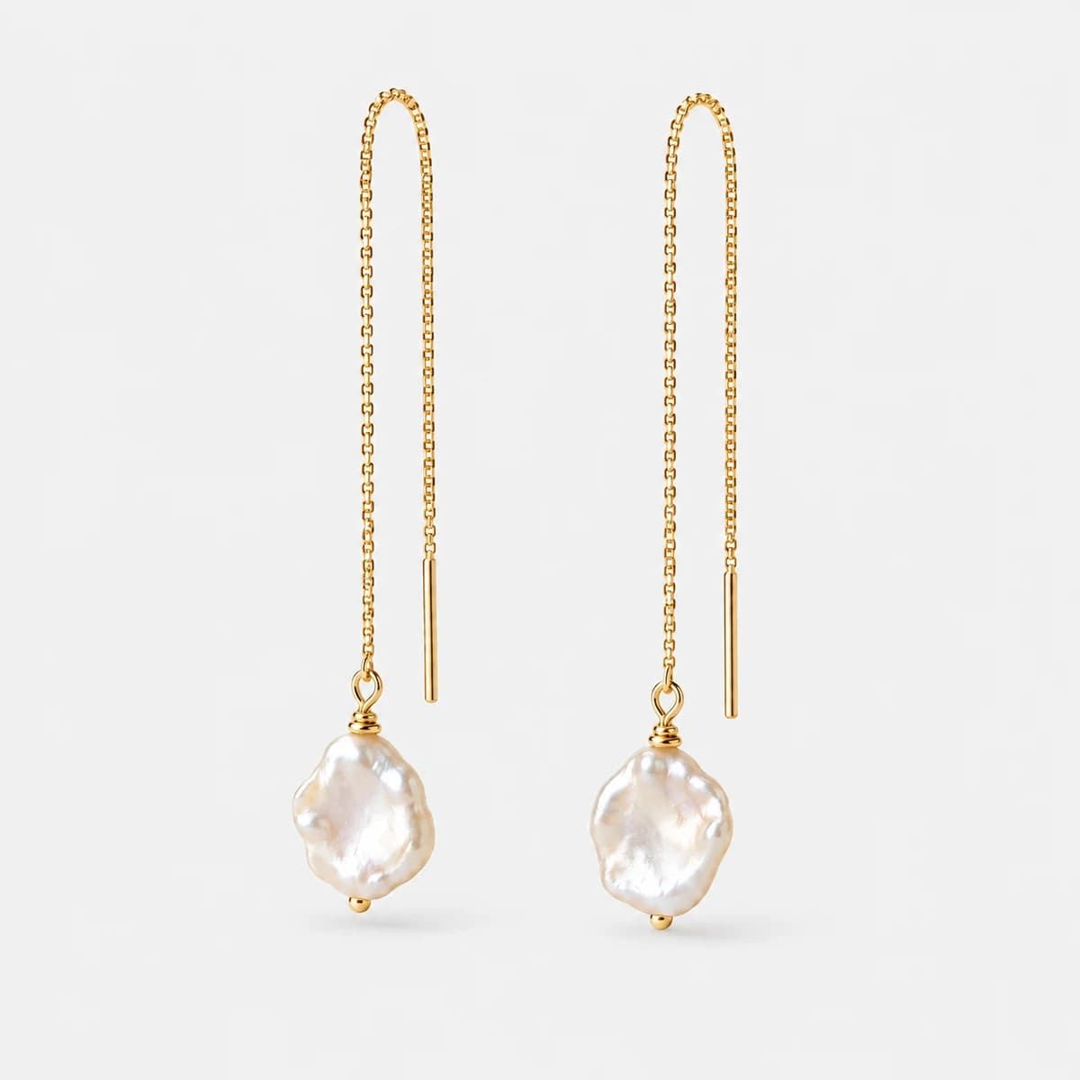 Keshi Pearl Threaders, Stainless Steel — studio view
